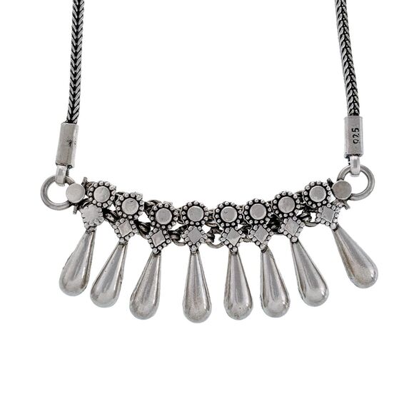 Vintage Sterling Silver 925 Ornate Dangle Bead Foxtail Chain Bib Necklace 17.5" - Picture 2 of 5